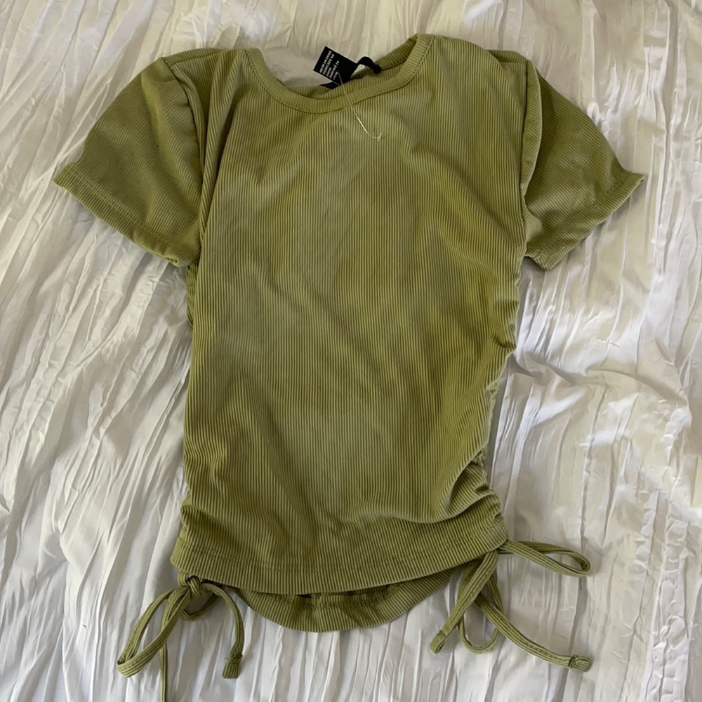 F21 Sage Green Short Sleeve Ruched Crop